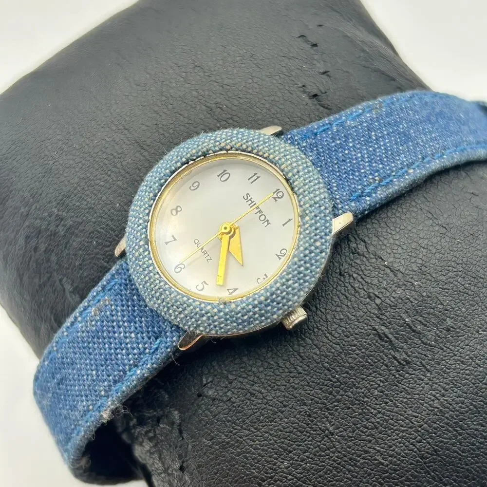 Shiffon Blue Denim Fabric Band and Case Cover Women’s Quartz Watch New Battery